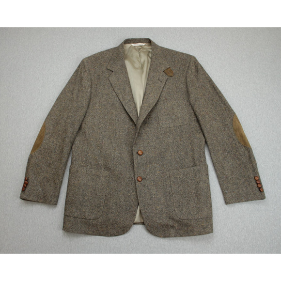Stafford Blazer Men's Brown 46L 100% Wool 2-Button Tweed Elbow Patch Fleck USA - Picture 2 of 10